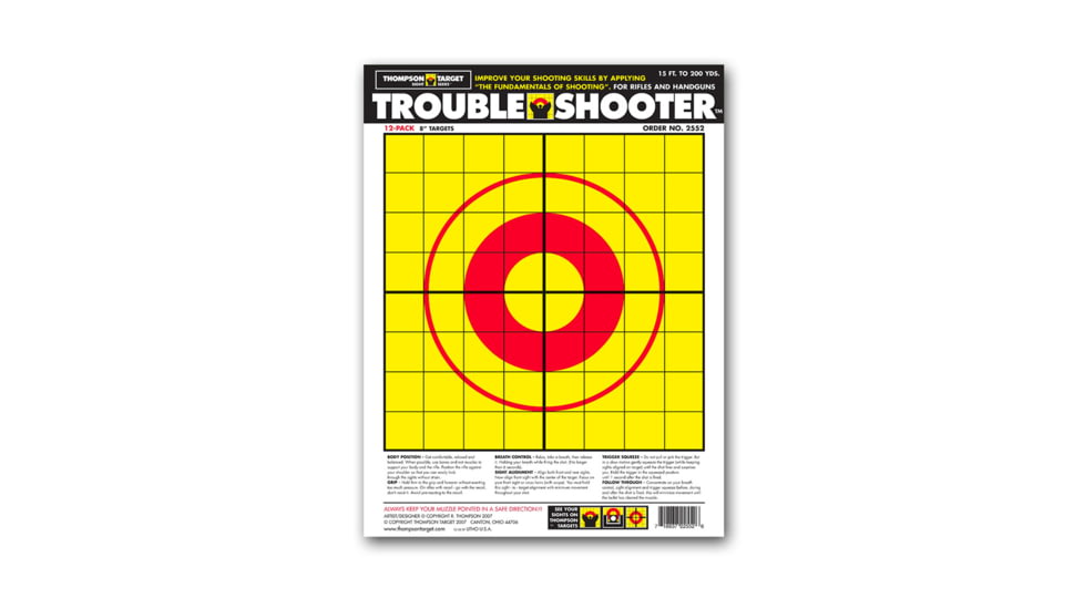 Thompson Target Trouble Shooter Targets Paper Handgun Diagnostic 9x12, 50 Pack, Yellow, Small, 2552-50