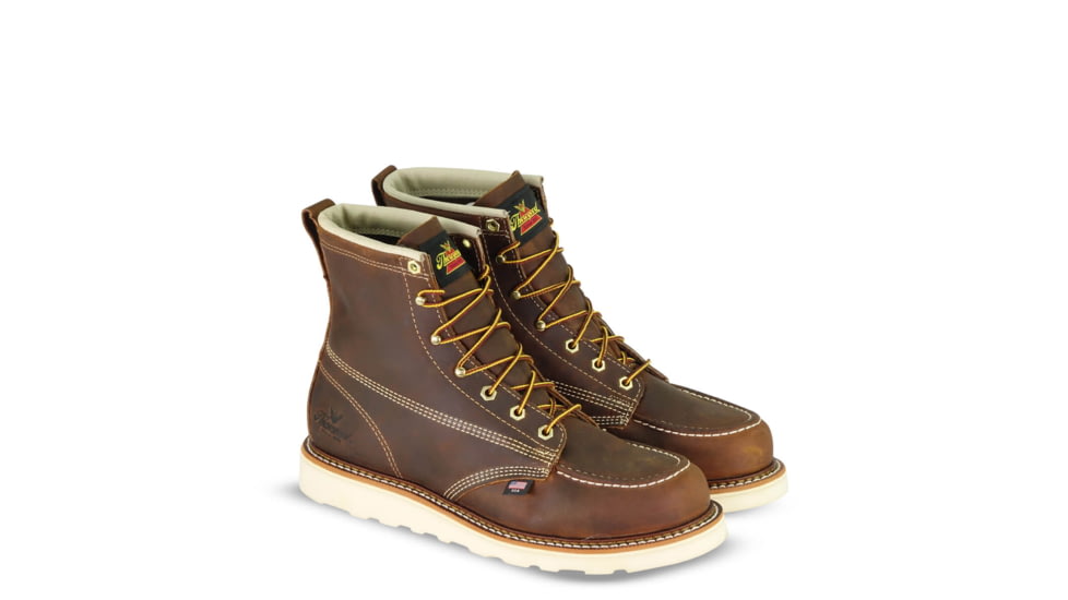 Thorogood Mens American Heritage Wedges 6in Moc Toe Crazyhorse Leather, Brown, 7.5/D 814-4203-7.5-D
