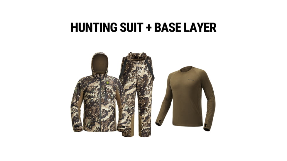 Tidewe Altus Ultra Silent Hunting Suit and Merino 150 Wool Base Layer Bundle, HC002-NGM-TE-HL001-DW-S-TE