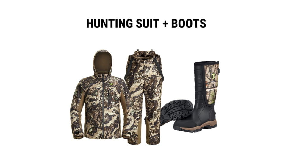 Tidewe Altus Ultra Silent Water Resistant Hunting Suit and Neoprene Rain Boots Bundle, HC002-NGS-TE-BT020-RG12-V2-TE