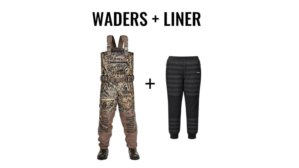 Tidewe AquaWade Pro Insulated Waterfowl Hunting Breathable Waders and Insulated Liner Bundle, WD012-N-07-HP002-BK-2XL-TE