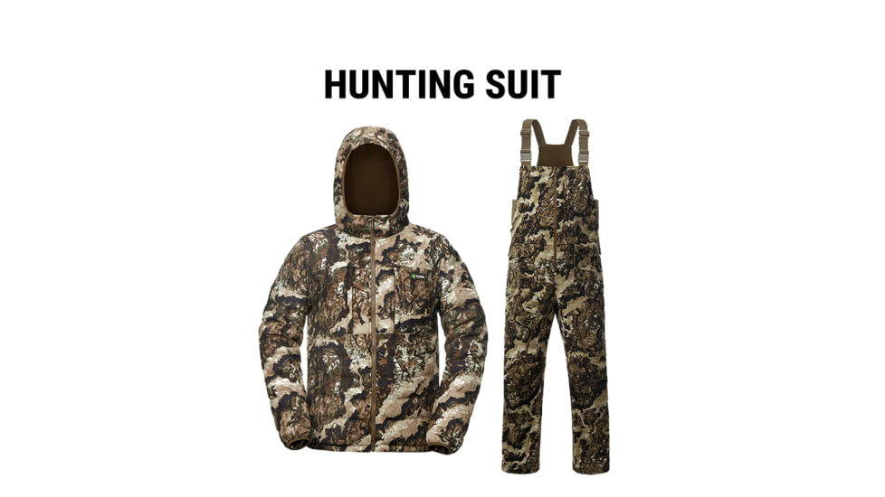 Tidewe Hooded Insulated Hunting Jacket and TimberGhost Silent Windproof Hunting Bibs Bundle, HA002-VW-S-TE-HP003-VW-S-TE