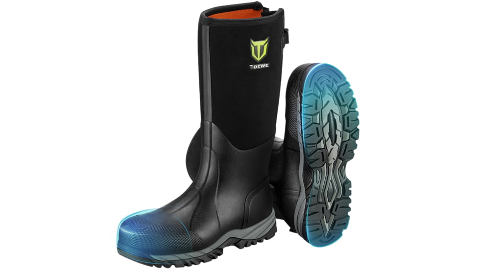 Tidewe Puncture-Proof Work Boots with Steel Toe &amp; Shank, Waterproof Anti Slip Wear-resistant SBR Boots for Men, BT023-BK09-TE