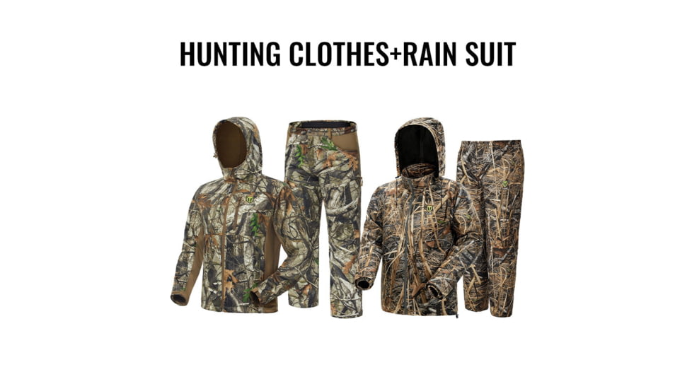 Tidewe Silent Water Resistant Camo Hunting Clothes and Waterproof Breathable Lightweight Rain Suit Bundle, HC001-NCS-TE-RS002-BKS-V2-TE