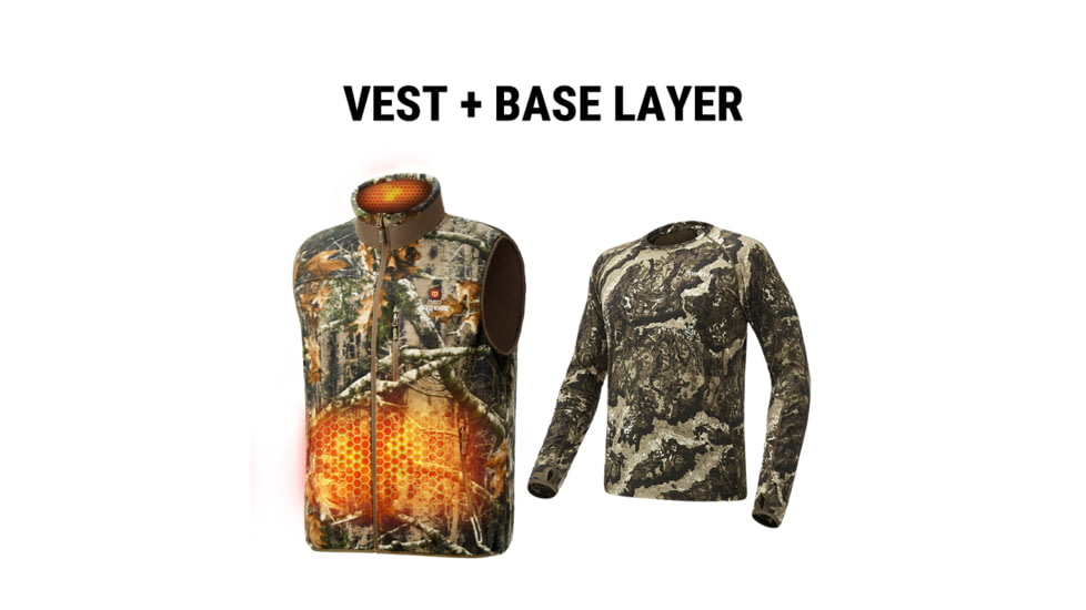 Tidewe ThermCore Mens Heated Polar Fleece Hunting Vest and Merino 150 Wool Base Layer Bundle, VTC003-TKS-TE-HL001-DW-S-TE