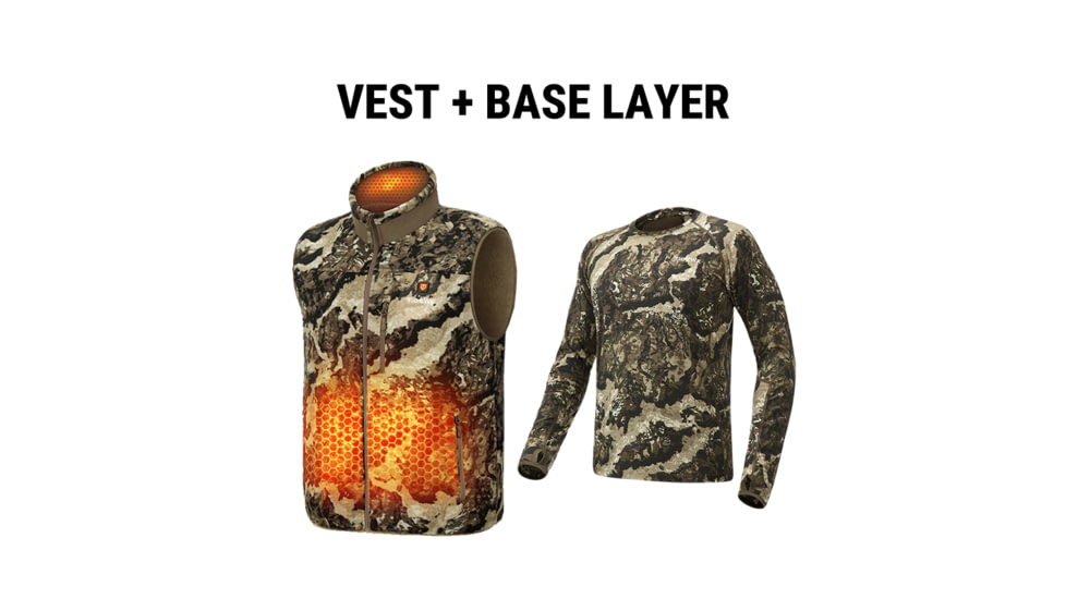 Tidewe ThermCore Mens Heated Polar Fleece Hunting Vest and Merino 150 Wool Base Layer Bundle, VTC003-VW2XL-TE-HL001-DW-3XL-TE
