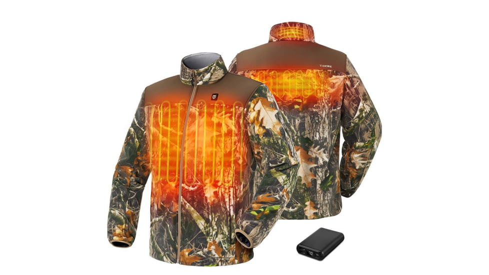 Tidewe TIDEWE Mens Heated Jacket Fleece with Battery Pack, Rechargeable Coat for Hunting Black, Camo, Size S-XXXL, HJ004-BKXXXL-TE