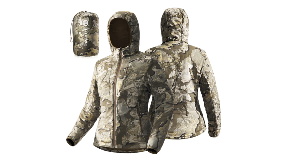 Tidewe TimberShade Pro Womens Lightweight Hunting Jacket Soft Shell Camo Hunting Hoodie with 3MTM ThinsulateTM Silent Scent Control Insulated Mid Layer for Whitetail, WA002-RAXL-TE