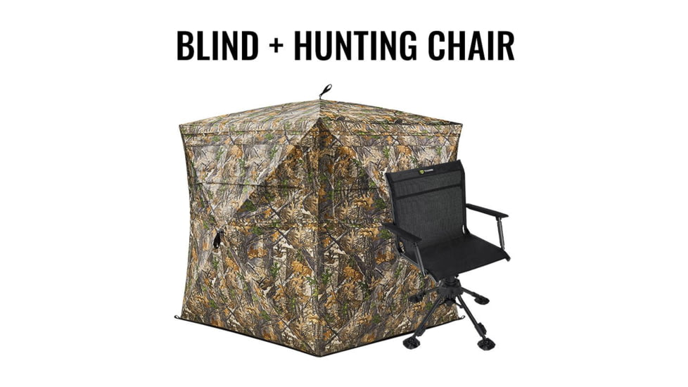 Tidewe VisX/VisMax See Through Hunting Blind and 360deg Swivel Adjustable Height Hunting Chair Bundle, BL001-CG-V2-TE-THC002