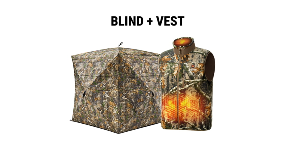 Tidewe VisX/VisMax See Through Hunting Blind and ThermCore Mens Heated Double-Sided Polar Fleece Hunting Vest Bundle, BL001-CG-V3-TE-VTC003-TK2XL-TE