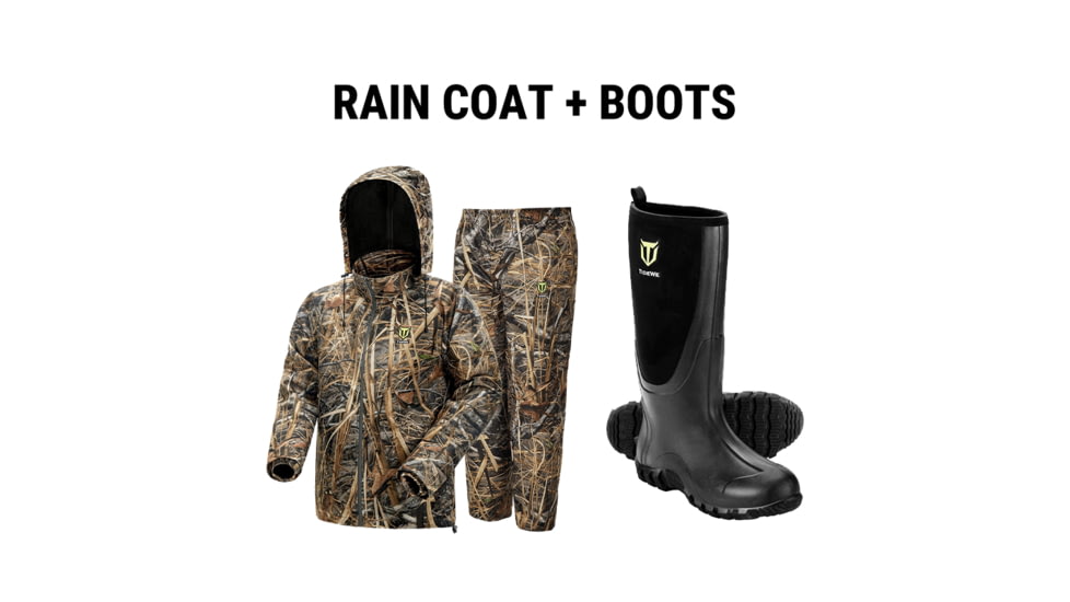 Tidewe Waterproof Breathable Lightweight Rain Coat &amp; Pant and Rubber Boots for Men Bundle, RS002-NEM-V2-TE-BT010-BK-12
