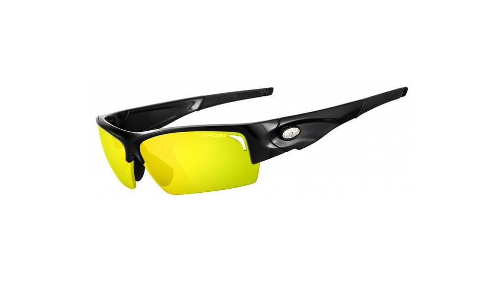 Tifosi Optics Lore Sunglasses - Gloss Black Frame w/Clarion Yellow,AC Red and Clear Lens 1090100227