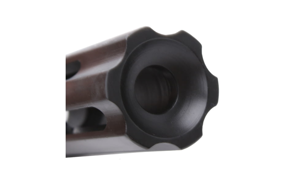 Tiger Rock 3 Port Flash Hider, AR 9mm, 1/2in x36 Thread Pitch, Black, Small, MBRM9