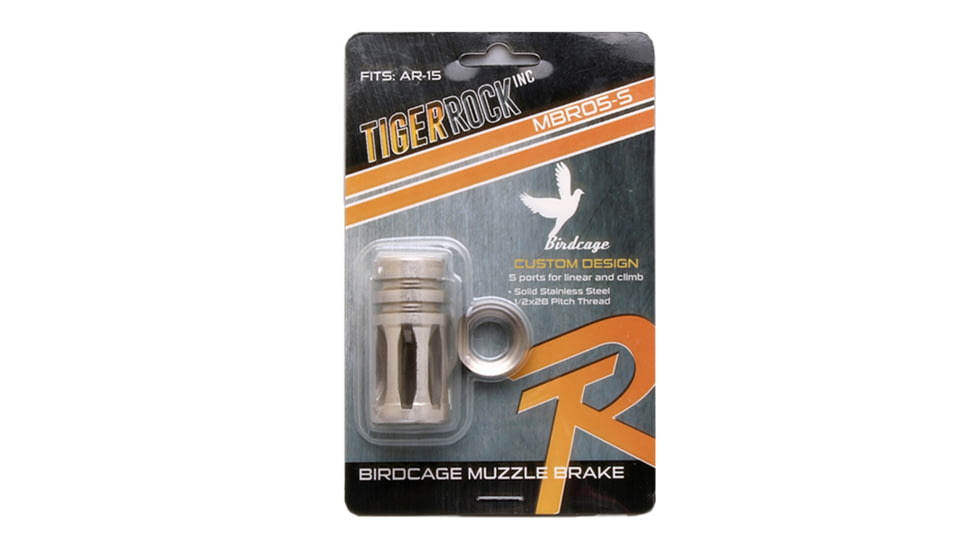 Tiger Rock A2 Muzzle Brake, 1/2x28, 5 Ports, Packaged, Silver, Small, MBR05-S#