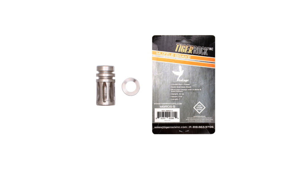 Tiger Rock A2 Muzzle Brake, 1/2x28, 5 Ports, Packaged, Silver, Small, MBR05-S#
