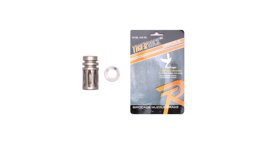 Tiger Rock A2 Muzzle Brake, 1/2x28, 5 Ports, Packaged, Silver, Small, MBR05-S#