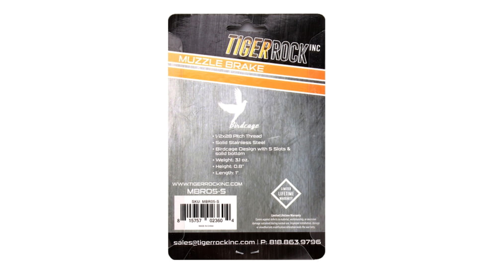 Tiger Rock A2 Muzzle Brake, 1/2x28, 5 Ports, Packaged, Silver, Small, MBR05-S#