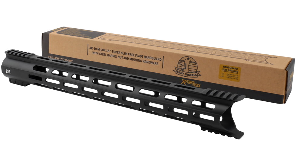 Tiger Rock AR-10/LR-308 Hybrid Cut Super Slim M-LOK Free Float Handguard, 18 in, Black, FML308-TC-R-18C#