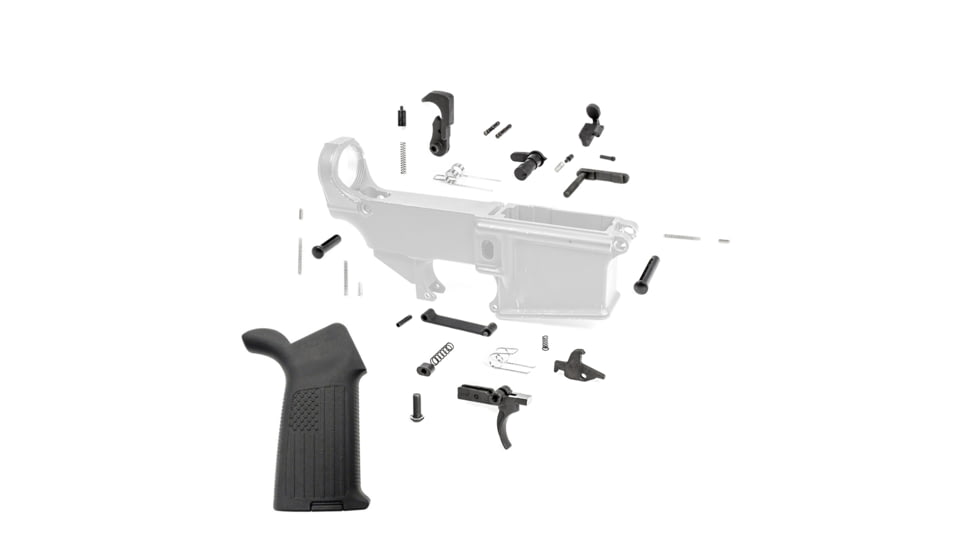 Tiger Rock AR-10/LR-308 w/ Flag Grip Lower Parts Kit, Black, Small, LPK308-17-FLAG