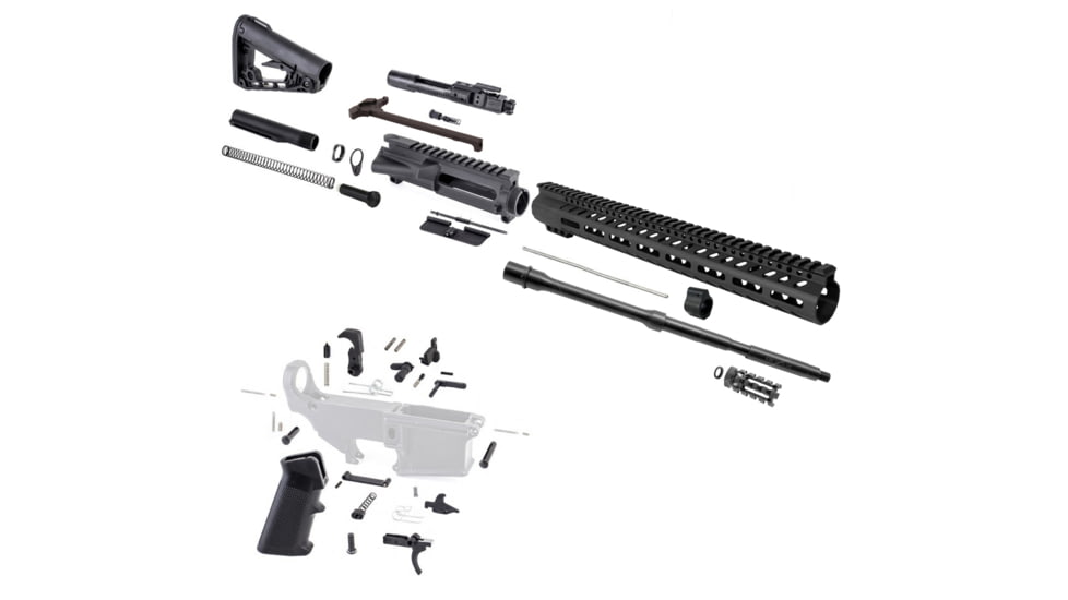 Tiger Rock AR-15 Barrel BCG LPK and Rogers Stock, 5.56mm, 17in, 16in Barrel, M4, A2/Government, Carbine, 1x8 Twist, 1/2x28 Thread, 15in M-Lok Handguard, Brake, Nitride, Anodized, Black, RK15-FSSM15-RGS