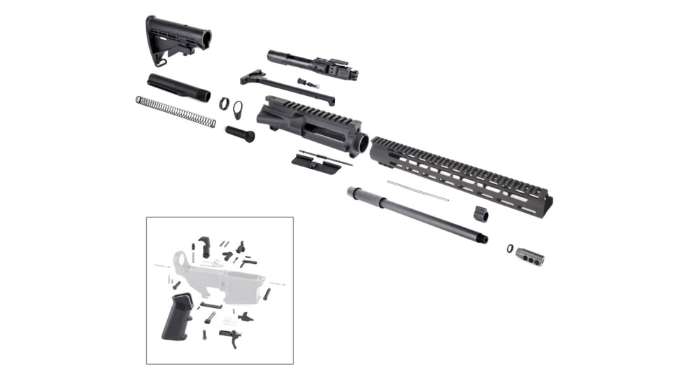 Tiger Rock AR Rifle Build Kit BCG LPK and Stock Kit, .300 AAC Blackout, 24in, 16in Barrel, HBAR, Carbine, 1x8 Twist, 5/8x24 Thread, 15in M-Lok Handguard, Compensator, Nitride, Anodized, Black, RK300-15ML-NL