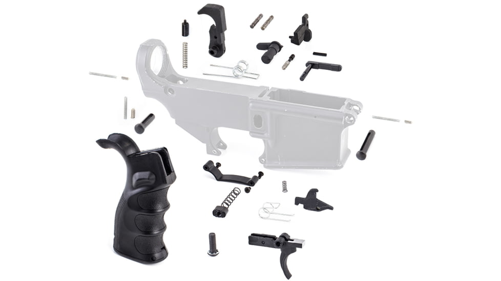 Tiger Rock AR-15 Lower Parts Kit w/ Upgraded Grip, Extended Trigger Guard &amp; Single Safety Selector, Black, LPK-18