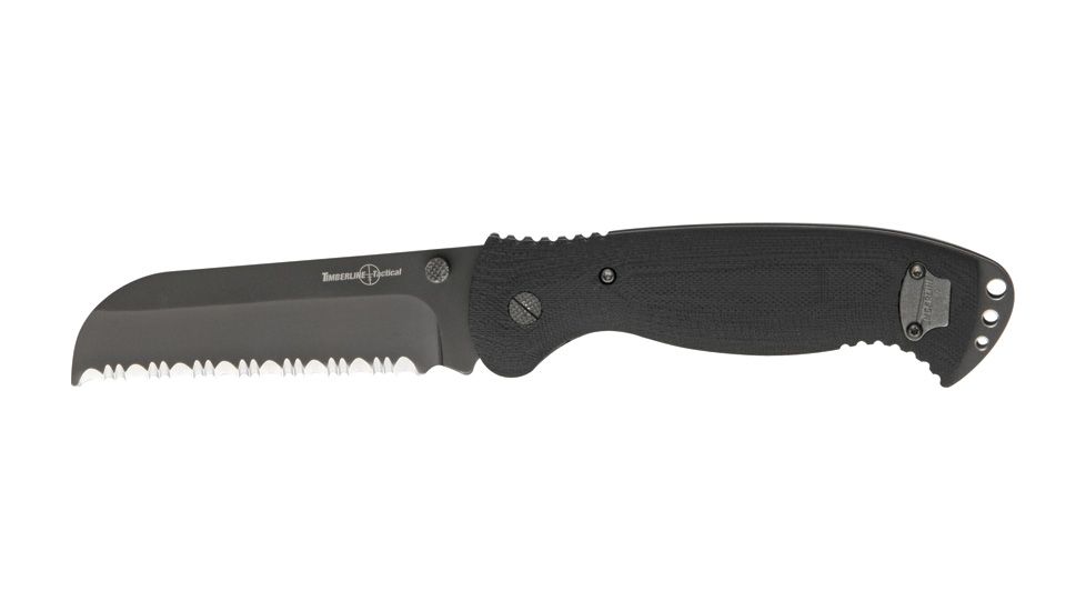 Timberline Knives 18-Delta Fold Knife, Partially serrated drop point blade, Textured black G-10 handle TM7870
