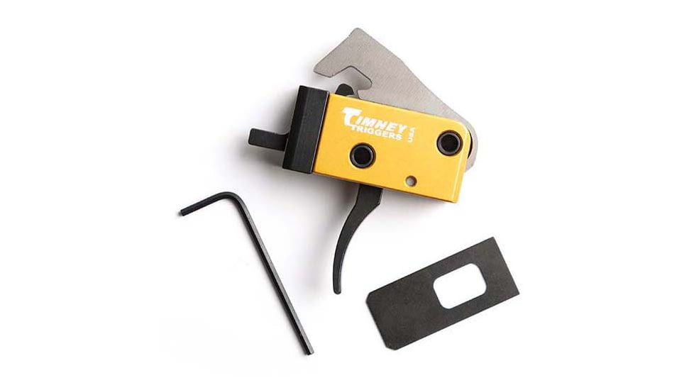 Timney Triggers AR PCC Curved Shoe Trigger, SINGLE STAGE 2.5 to 3 LB, Pistol Caliber Carbine Fits all calibers in PCC, .40, .45, 9mm, Gold, Actual, 681