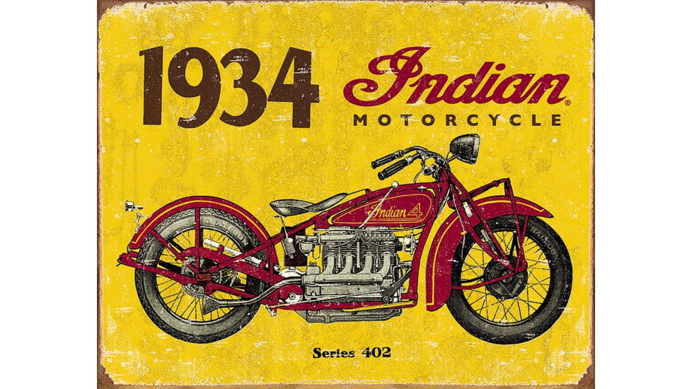 Tin Signs 1934 Indian Motorcycles, 16in X 12.5in Reproduced From Authentic, Vintage Advertising, 1929