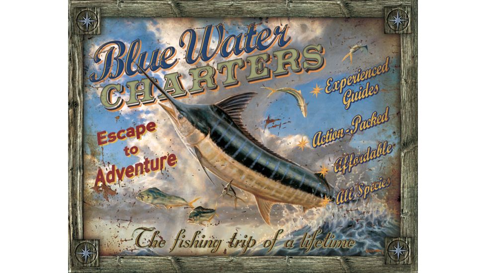 Tin Signs Blue Water Charters Tin Sign, TSN1871