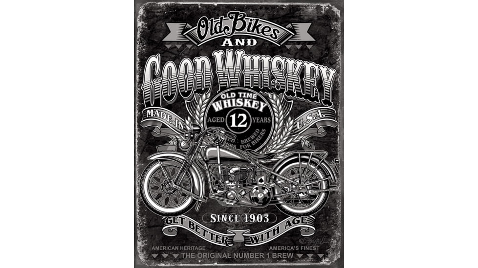 Tin Signs Old Bikes Good Whiskey
