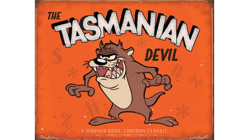 Tin Signs Tasmanian Devil, 16in X 12.5in Reproduced From Authentic, Vintage Advertising, Rich Vibrant Colors And Heavy Embossing Make These Wonderful For Decorating, 2180