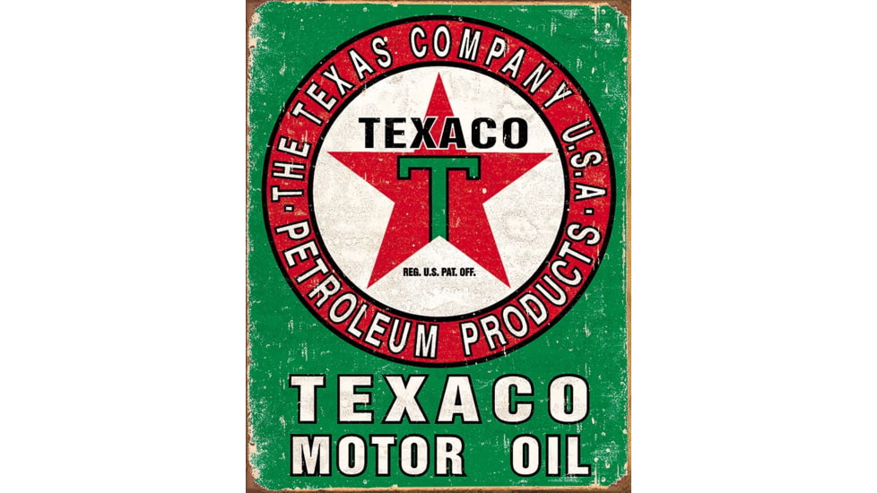 Tin Signs Texaco Motor Oil, 16in X 12.5in Reproduced From Authentic, Vintage Advertising, Rich Vibrant Colors And Heavy Embossing Make These Wonderful For Decorating, 1927