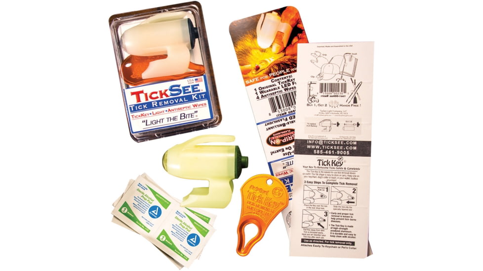 TipSee Light TickSee Tick Removal Kit, Original Tickkey, Wearable Led Flashlight, 4 Antiseptic Wipes, GR400-TSKT