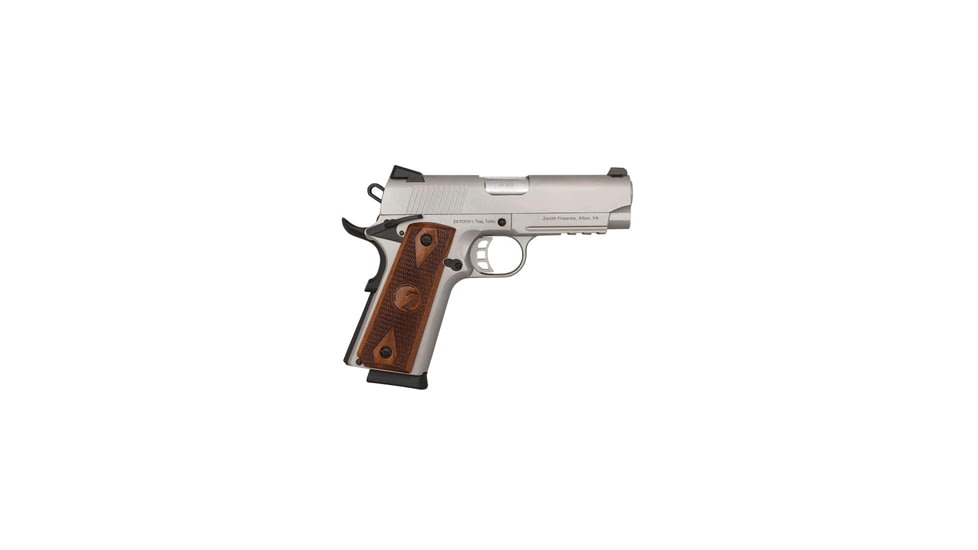 Tisas Zig-PCS-1911 Pistol, .45 ACP, 4in barrel, stainless steel frame, checkered walnut grip, recoil operated semi-automatic, 3-dot fixed, 8 round magazine, TSZIGPCS19114541FRRMPG