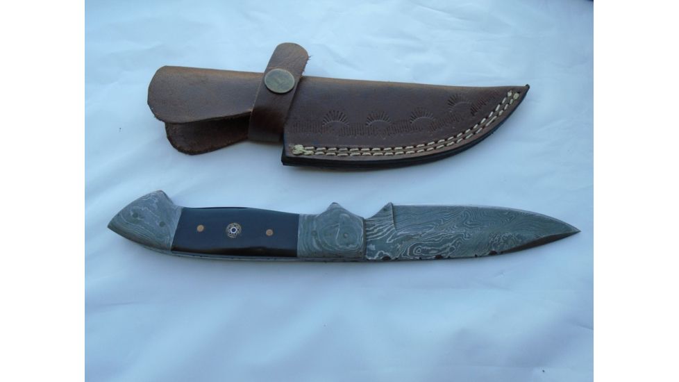Titan 15N20/1095 Damascus Steel Fixed Knife, TD-005, Bull Horn, Bolster Handle, 4.1in. Blade TDK-5