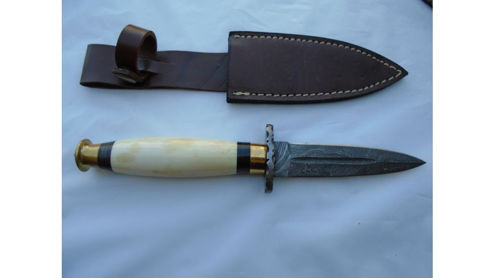 Titan 15N20/1095 Damascus Steel Fixed Knife, TD-012, Camel Bone, Bolster Brass Handle, 5in. Blade TDK-12