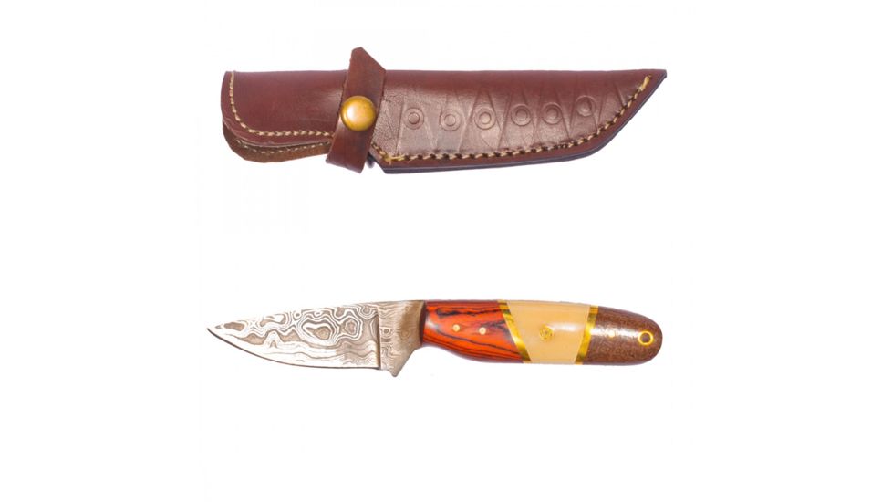 Titan 15N20/1095 Damascus Steel Fixed Knife, TD-027, Camel Bone, Micarta, Pakka Wood Handle, 3.2in. Blade TDK-27