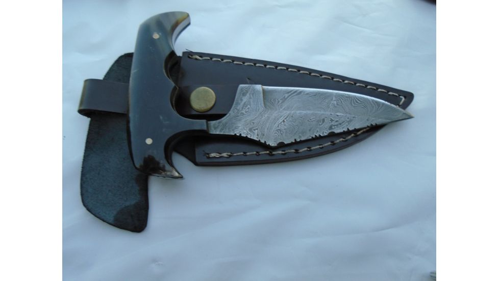 Titan 15N20/1095 Damascus Steel Fixed Knife, TD-033, Bull Horn Handle, 4in. Blade, 6in. Overall TDK-33