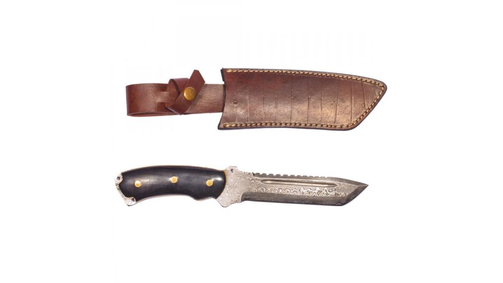 Titan 15N20/1095 Damascus Steel Fixed Knife, TD-039, Bull Horn Handle, 6in. Blade TDK-39