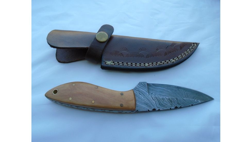 Titan 15N20/1095 Damascus Steel Fixed Knife, TD-044, Olive Wood Handle, 4in. Blade TDK-44