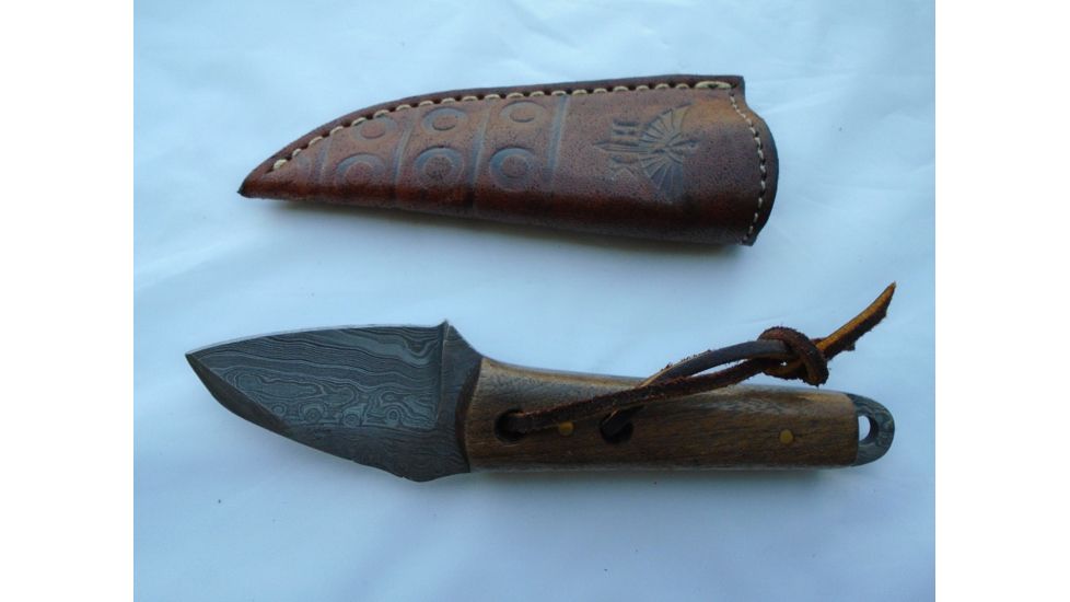 Titan 15N20/1095 Damascus Steel Fixed Knife, TD-046, Walnut Wood Handle, 2in. Blade TDK-46