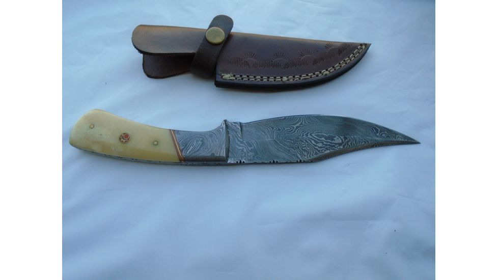 Titan 15N20/1095 Damascus Steel Fixed Knife, TD-047, Damascus Bolster, Camel Bone Handle, 6in. Blade TDK-47