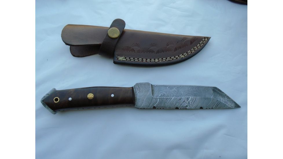 Titan 15N20/1095 Damascus Steel Fixed Knife, TD-049, Walnut Wood Handle, 5.6in. Blade TDK-49