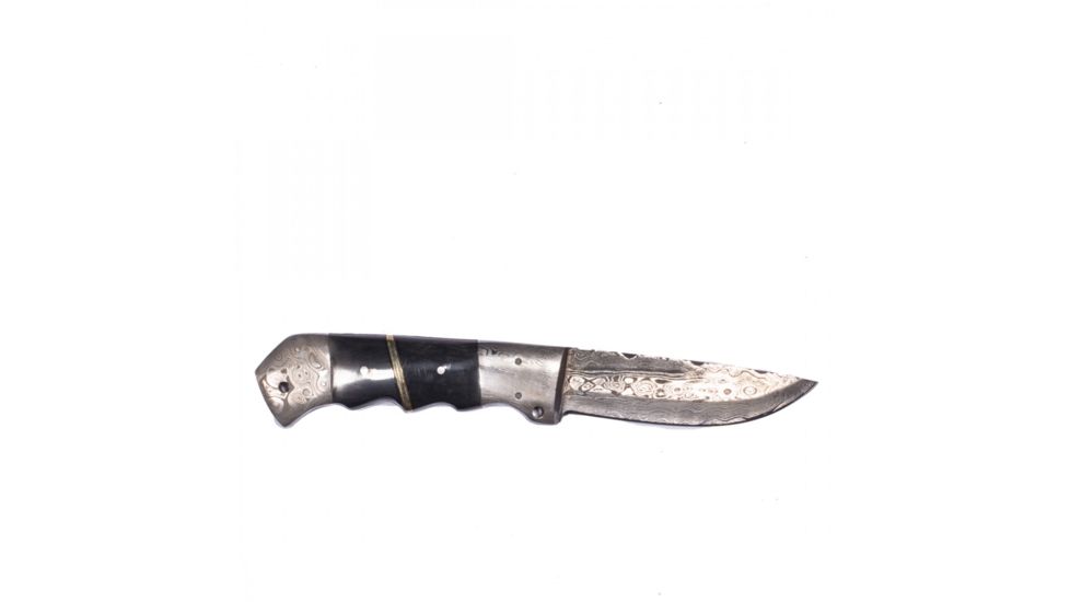 Titan 15N20/1095 Damascus Steel Fixed Knife, TD-051, Bull Horn, Bolster Damascus Handle, 4.2in. Blade TDK-51