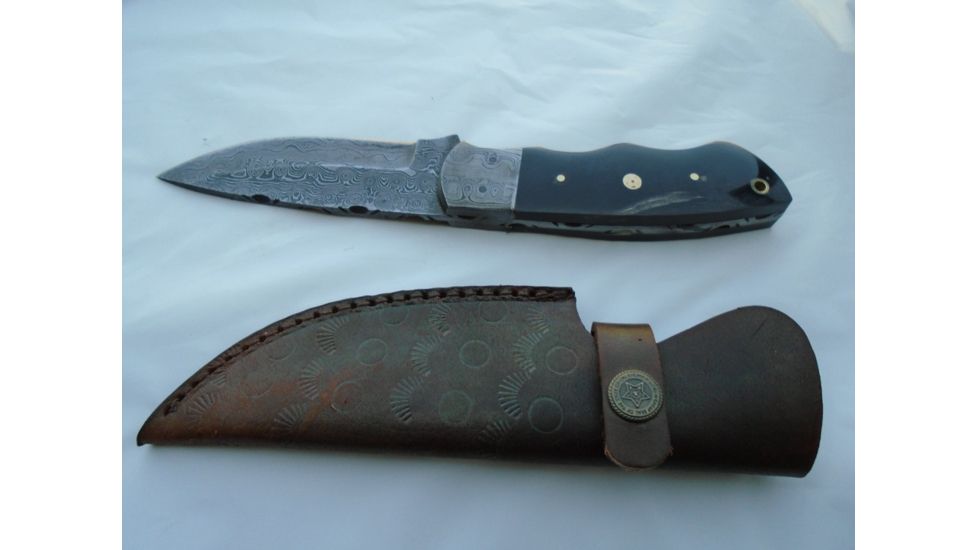 Titan 15N20/1095 Damascus Steel Fixed Knife, TD-053, Bull Horn Handle, 4.2in. Blade TDK-53