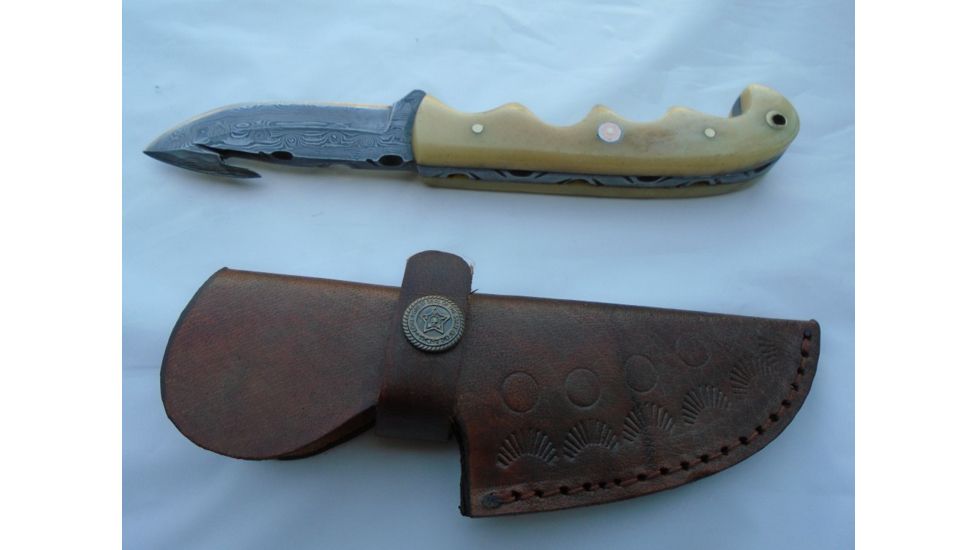 Titan 15N20/1095 Damascus Steel Fixed Knife, TD-055, Camel Bone Handle, 3.2in. Blade TDK-55