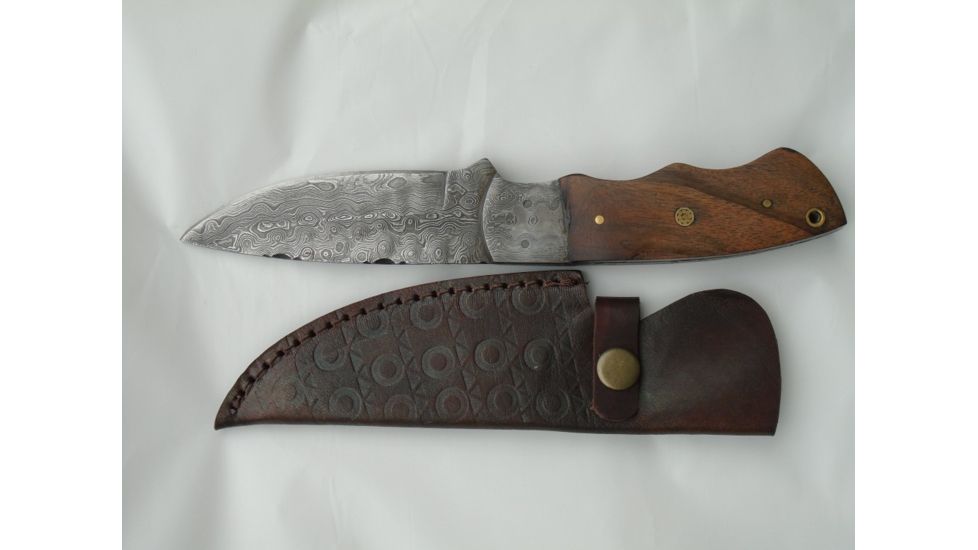 Titan 15N20/1095 Damascus Steel Fixed Knife, TD-059, Walnut Wood Handle, 4.2in. Blade TDK-59