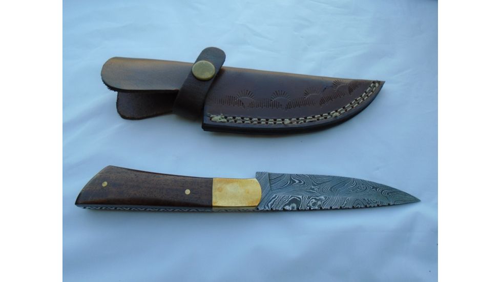 Titan 15N20/1095 Damascus Steel Fixed Knife, TD-061, Walnut Wood Handle, 4in. Blade TDK-61