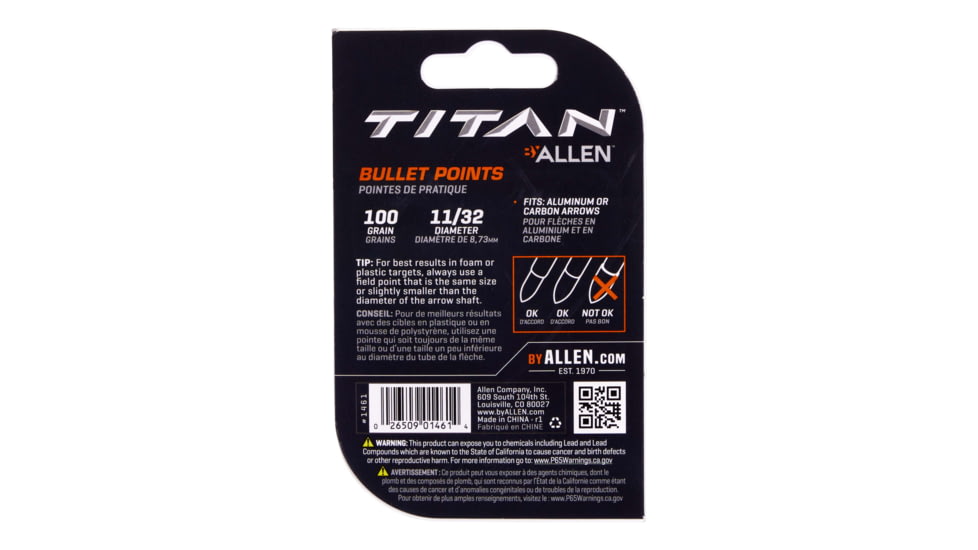 Titan Bullet Point, 100 Grain, Black, 11/32in, 1461